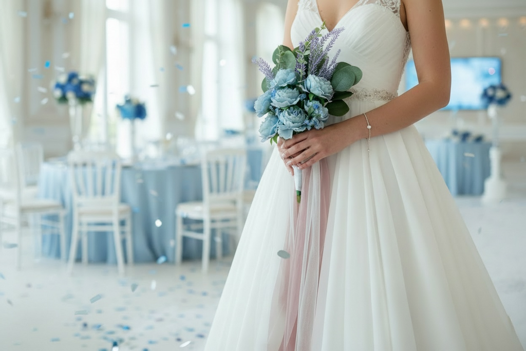 Blue Dream bridal bouquet blue silk flowers wedding – True Moments Company