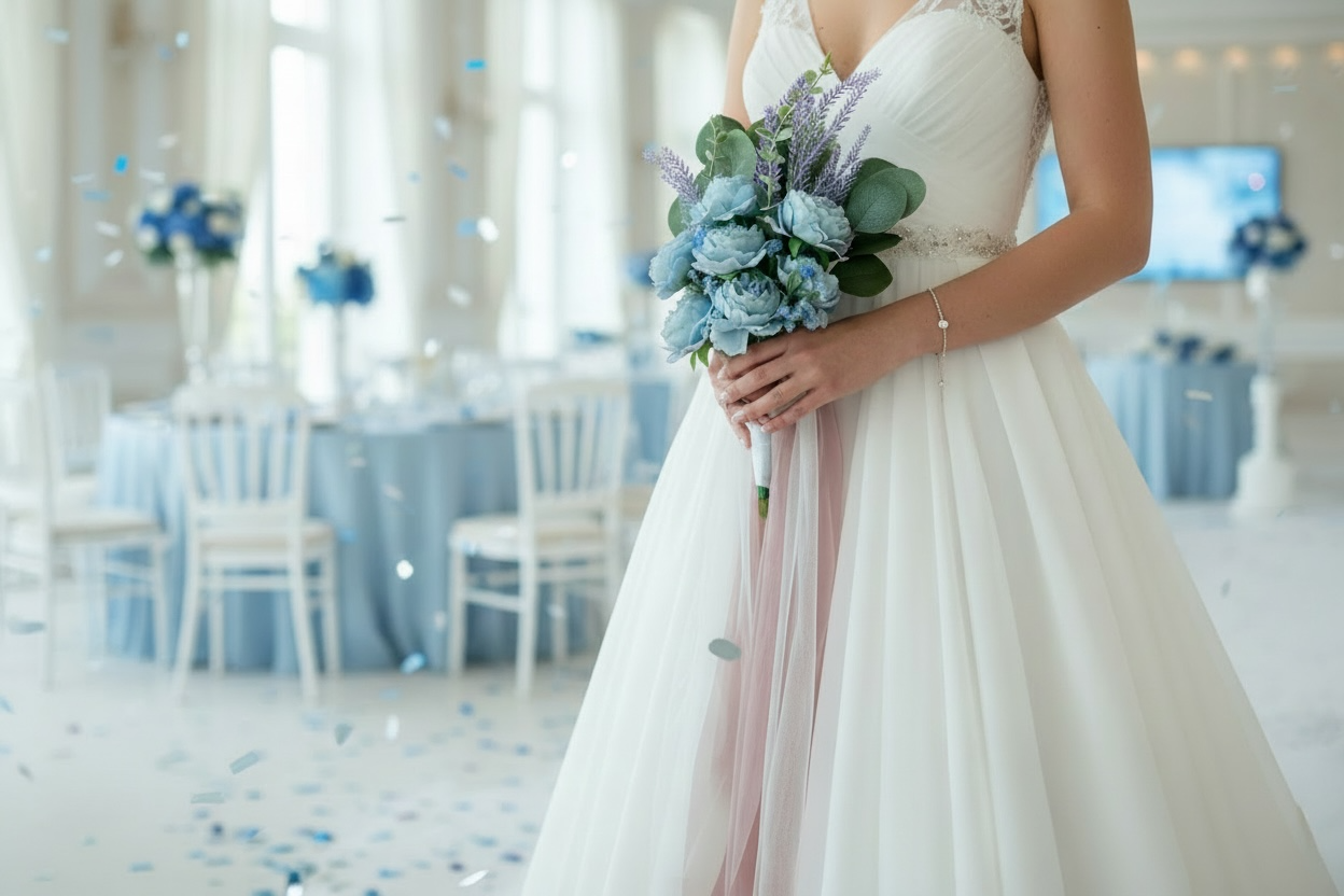 Blue Dream bridal bouquet blue silk flowers wedding – True Moments Company