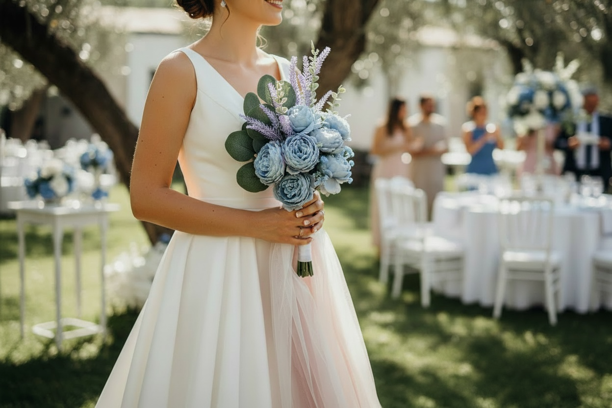 Blue Dream bridal bouquet blue silk flowers wedding – True Moments Company