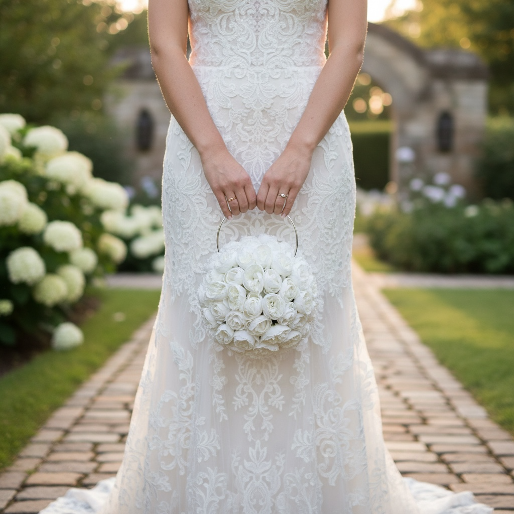 Pearl bridal bouquet white silk flowers elegant wedding – True Moments Company