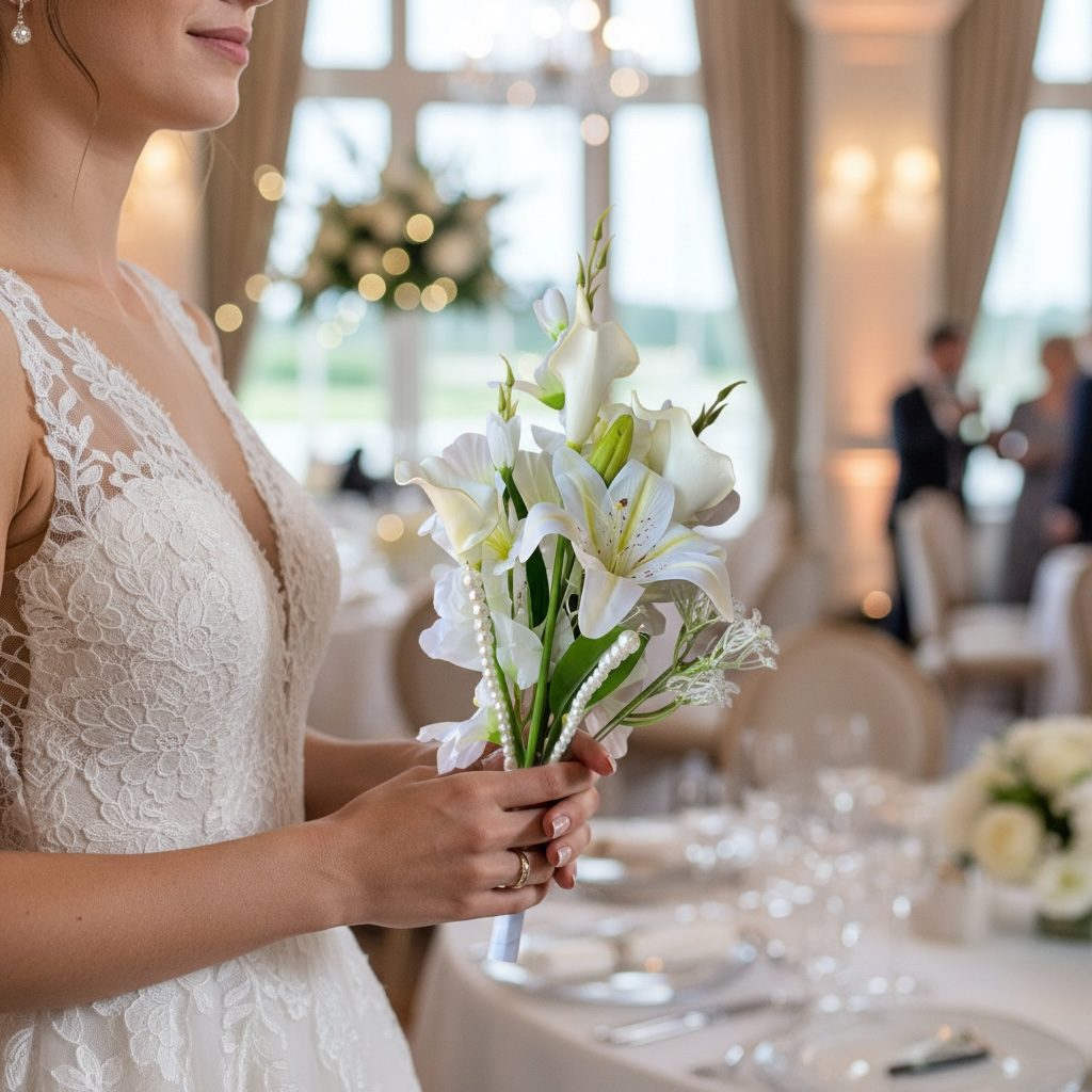 Pearl Kiss bridal bouquet white silk flowers wedding – True Moments Company