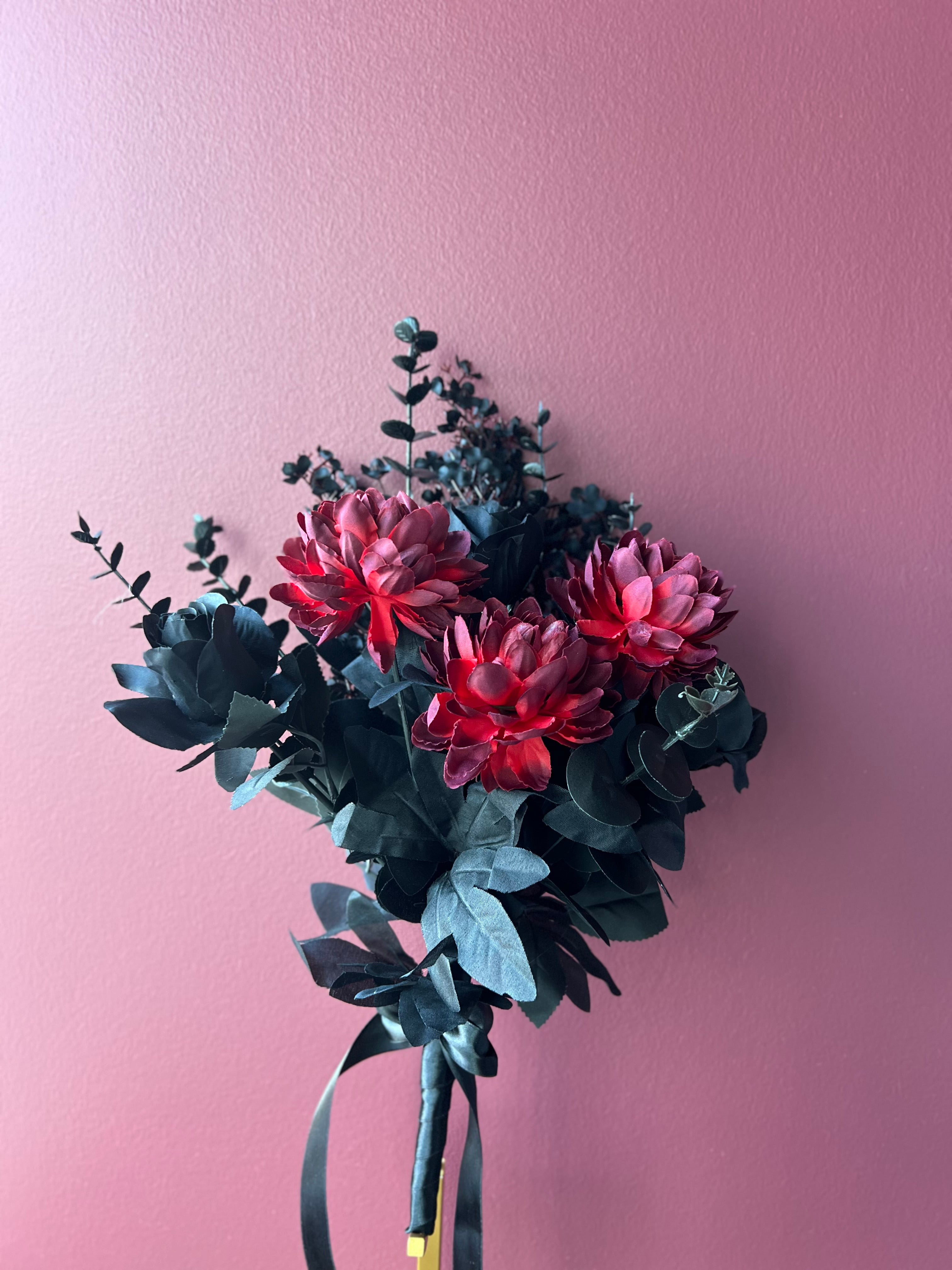 Wednesday bridal bouquet dark floral silk wedding – True Moments Company

