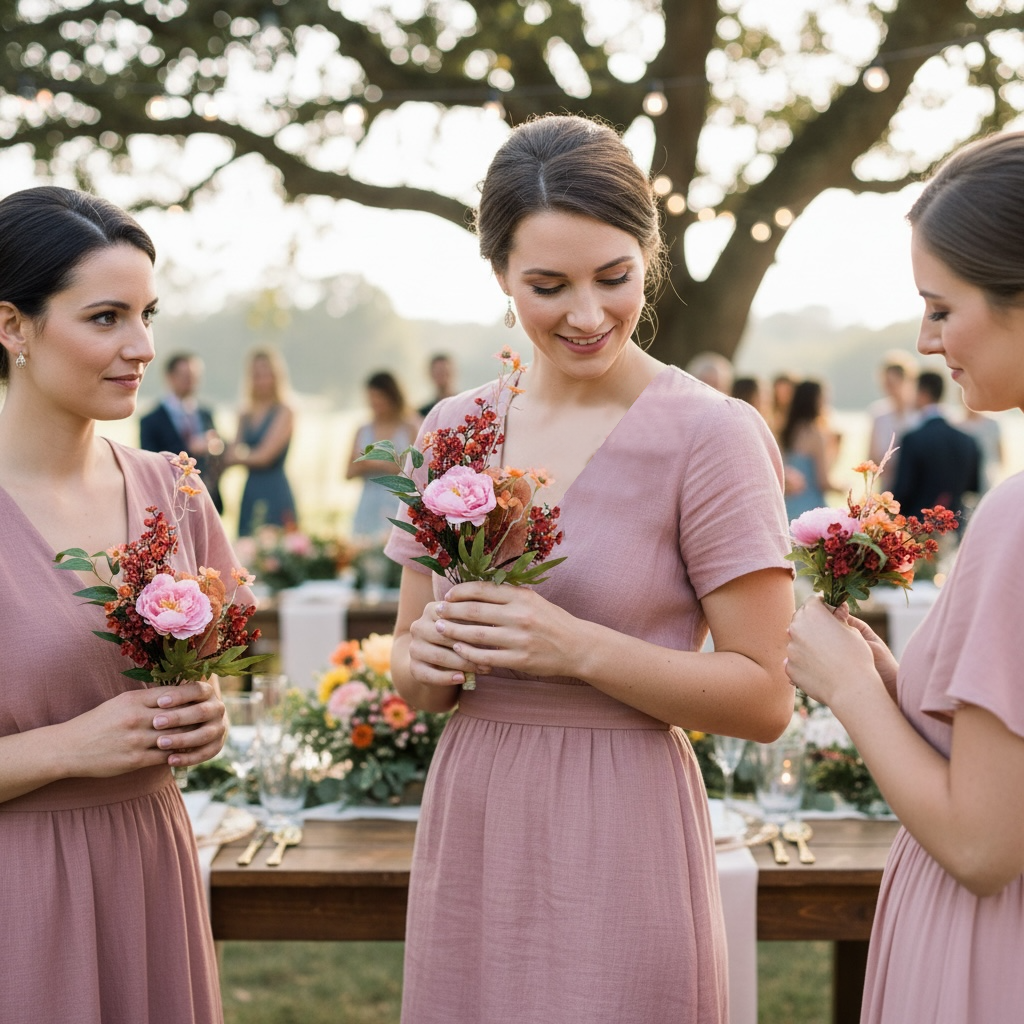 Sunset bridesmaid bouquet warm tones silk flowers wedding – True Moments Company