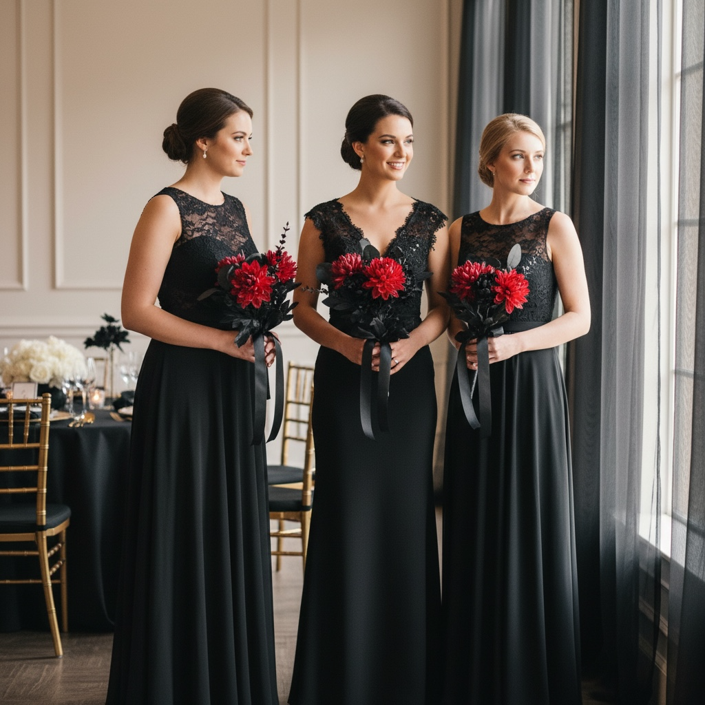 Wednesday bridesmaid bouquet dark floral silk wedding party – True Moments Company