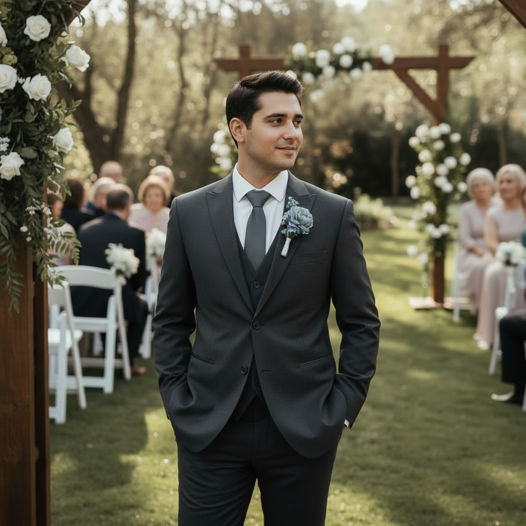 Blue Dream groom boutonniere silk flower wedding – True Moments Company
