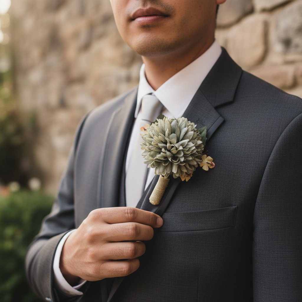 Elenor groom boutonniere silk flower wedding – True Moments Company
