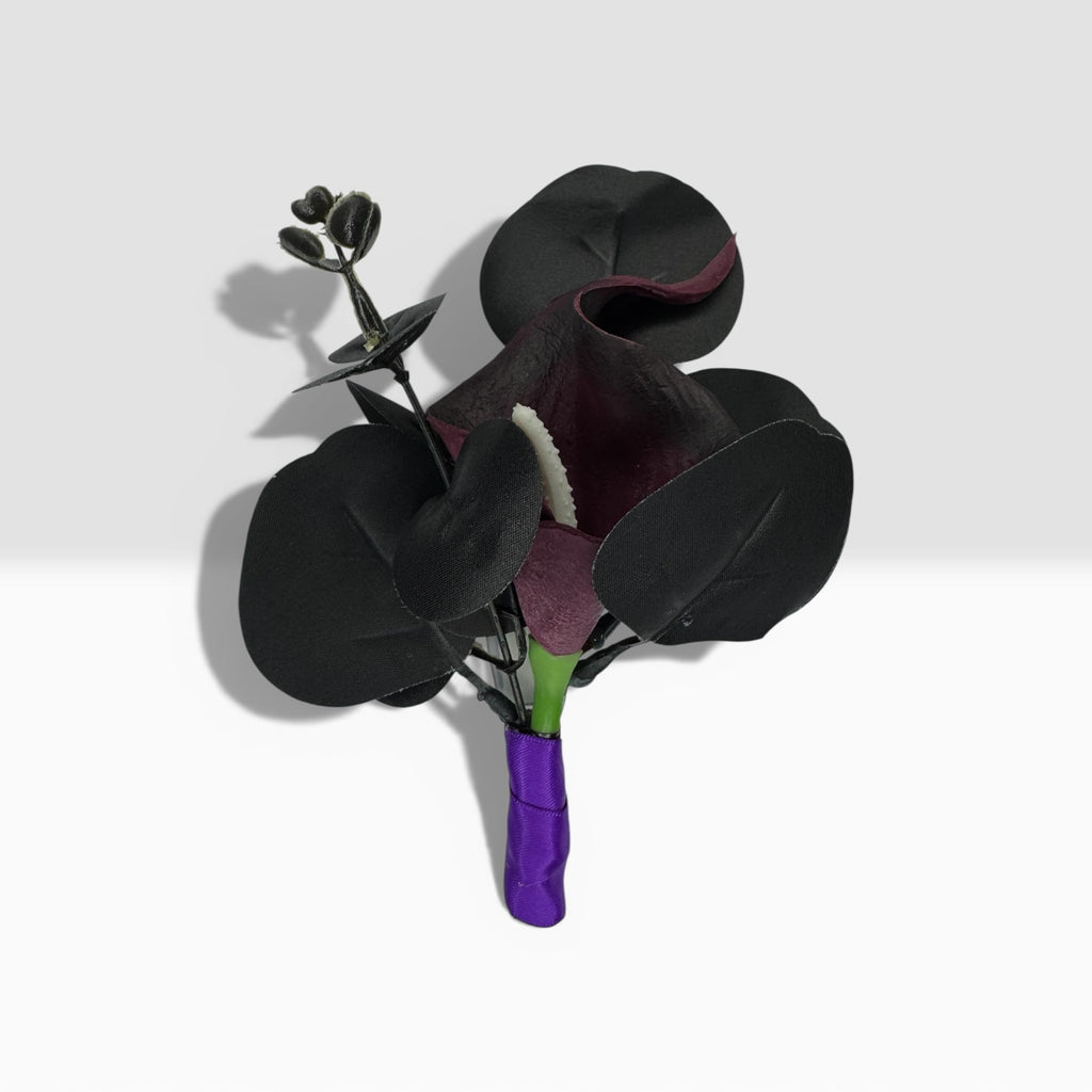 Purple Harmony groom boutonniere lavender silk flower wedding – True Moments Company