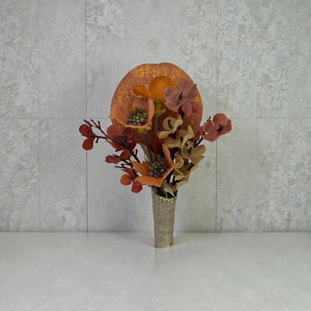 Sunset groom boutonniere warm tones silk flower wedding – True Moments Company
