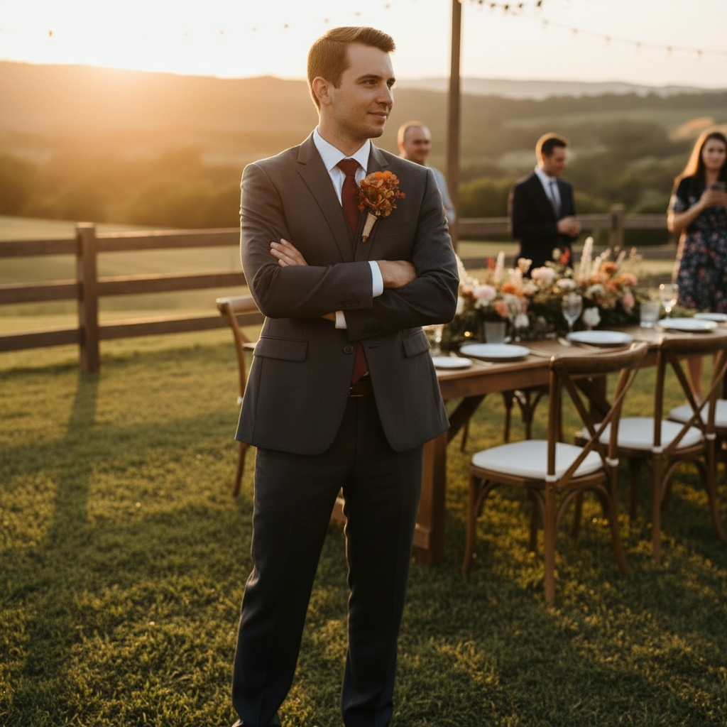 Sunset groom boutonniere warm tones silk flower wedding – True Moments Company
