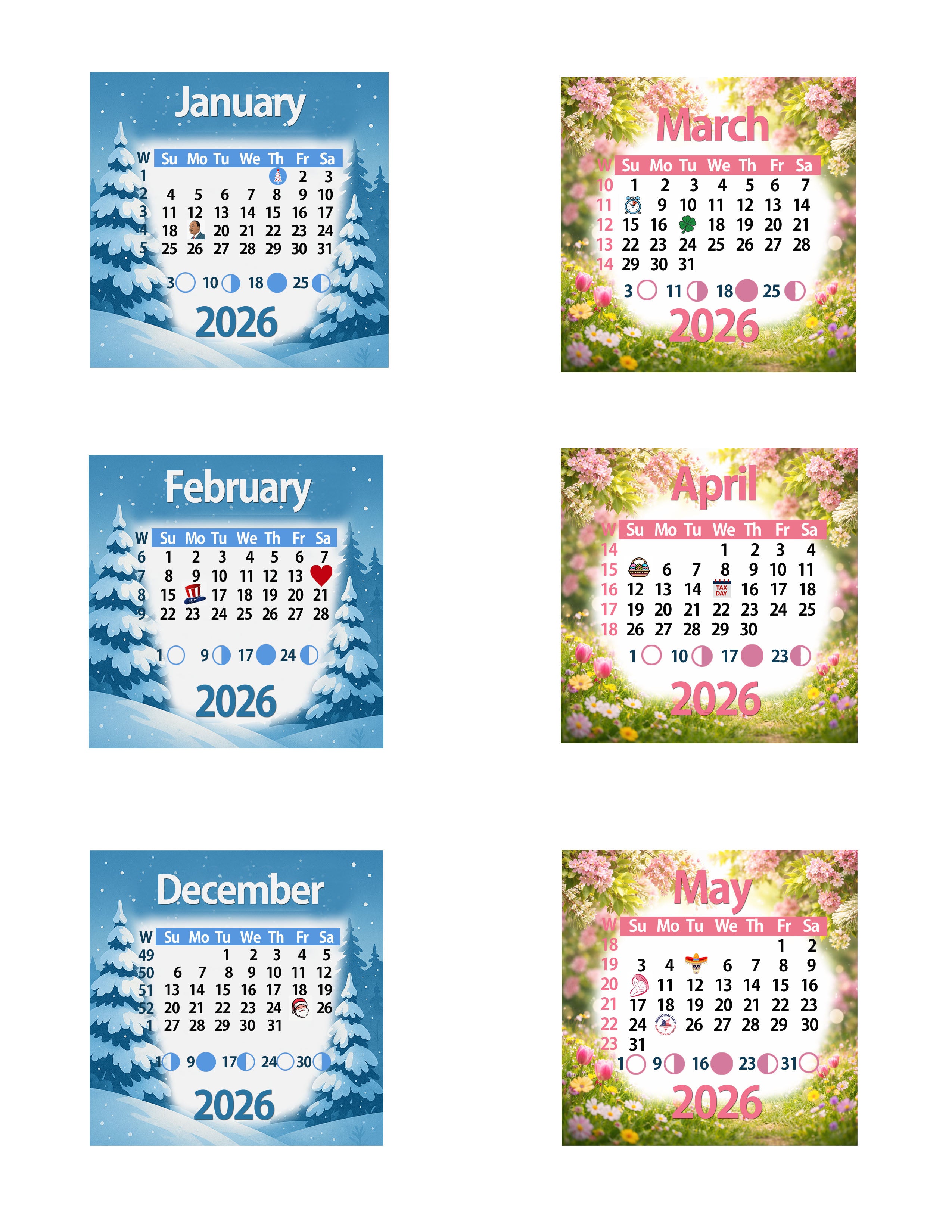 2026 calendar decorative magnet seasonal – True Moments Company