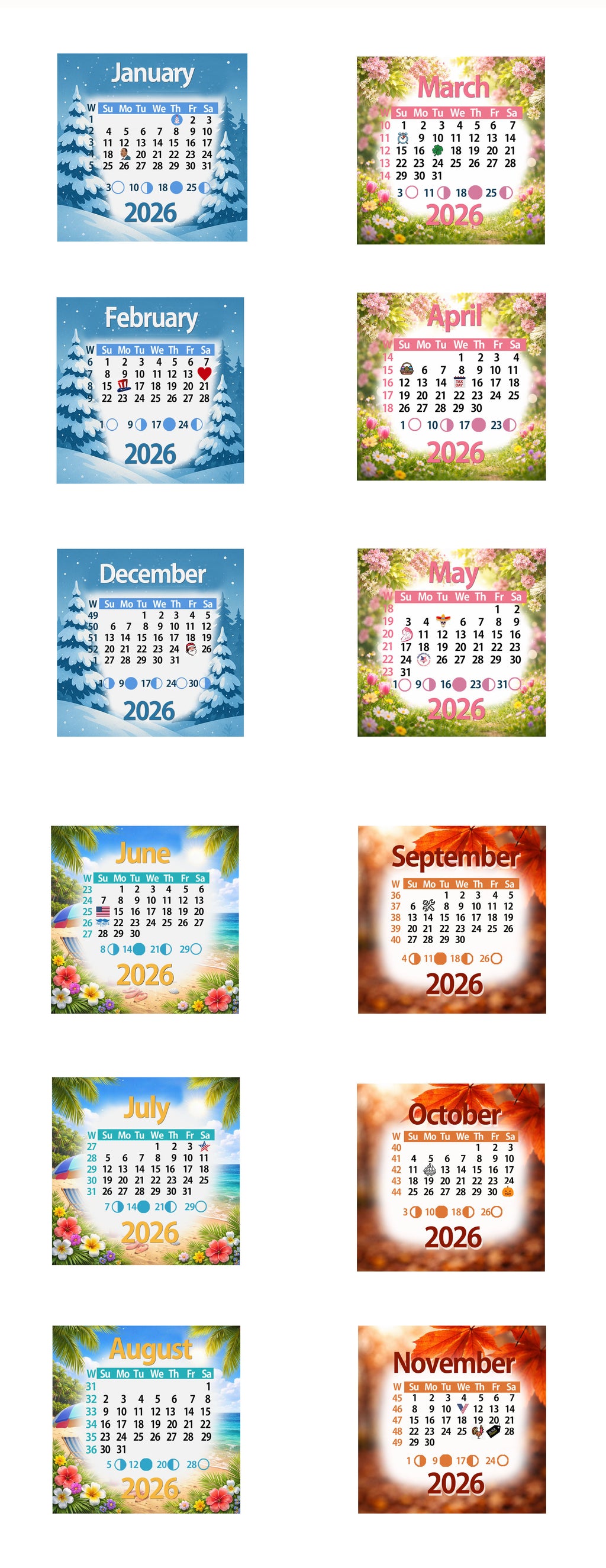 2026 calendar decorative magnet seasonal – True Moments Company