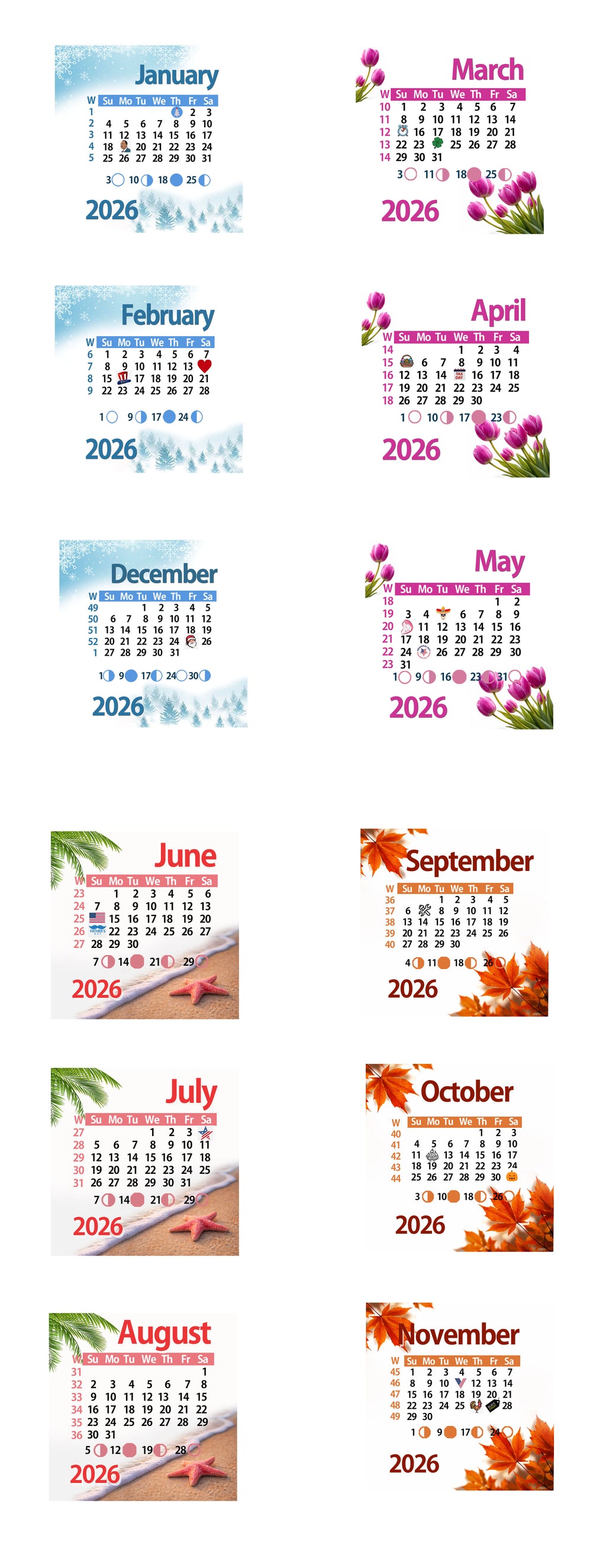 2026 calendar decorative magnet seasonal – True Moments Company
