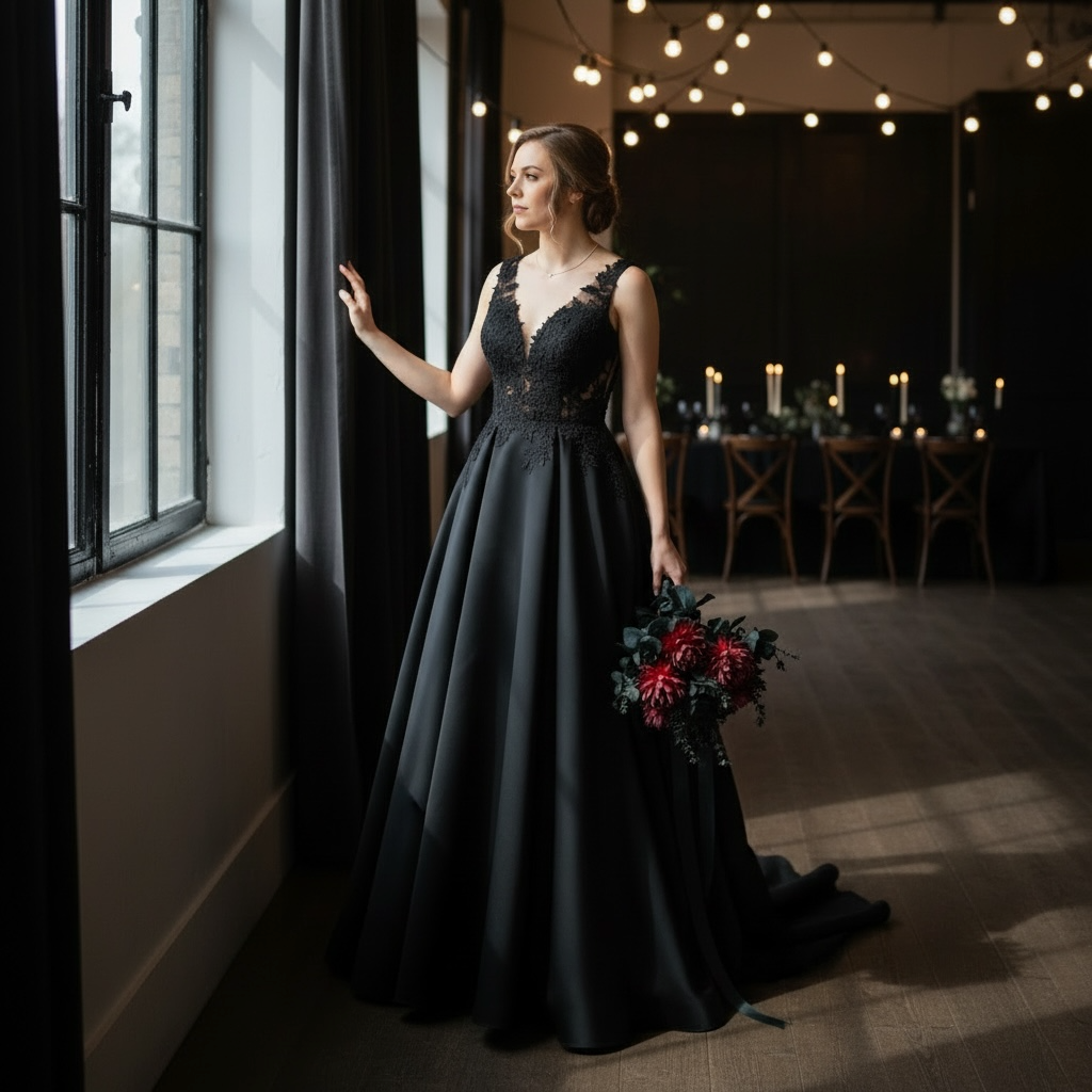 Wednesday bridal bouquet dark floral silk wedding – True Moments Company
