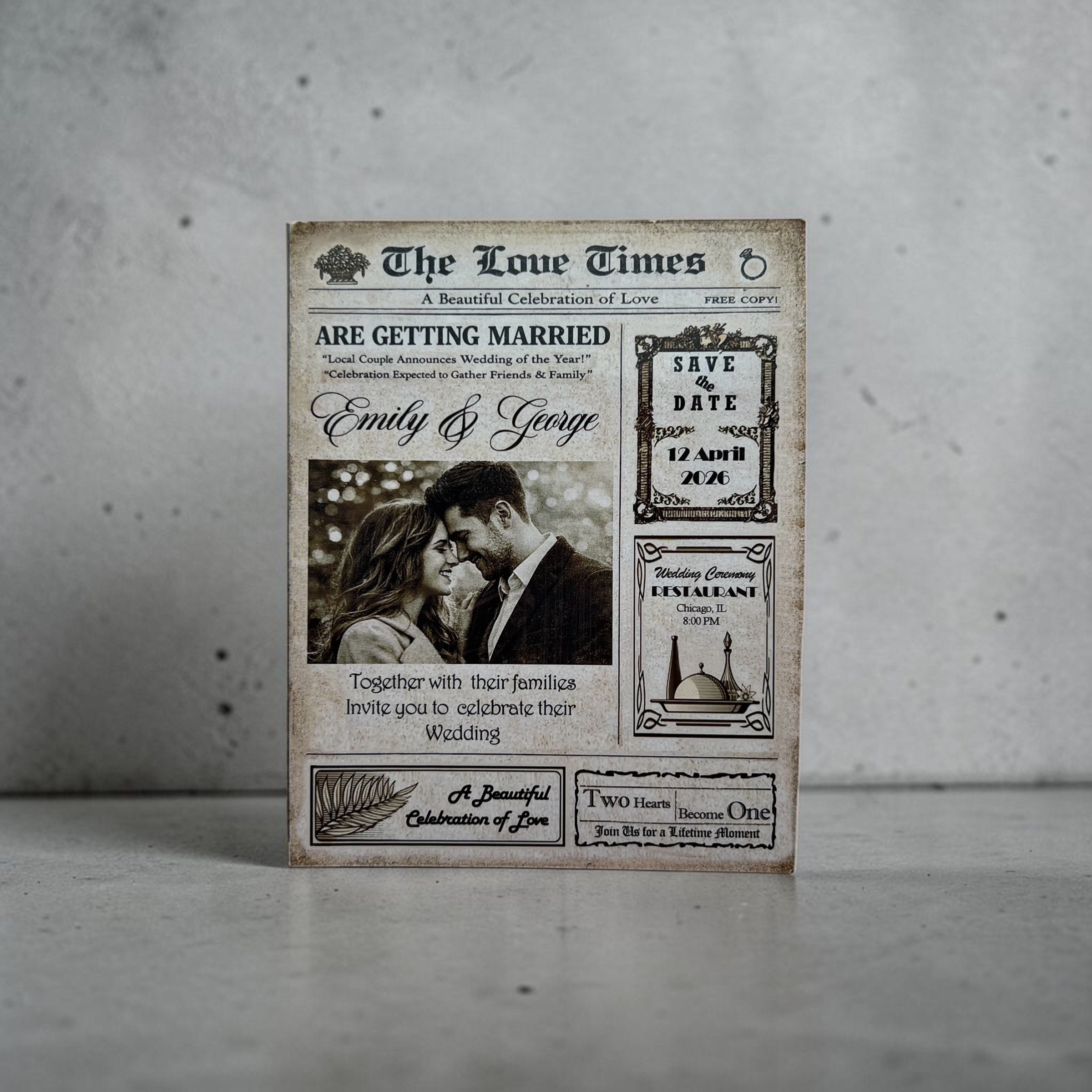 Save the Date magnet vintage newspaper style wedding – True Moments Company
